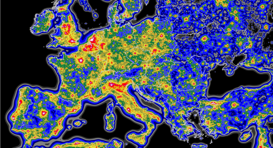 Lichtverschmutzungskarte von Europa © Fabio Falchi et al.