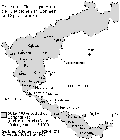 Übersichtskarte der böhmischen Sprachgrenze